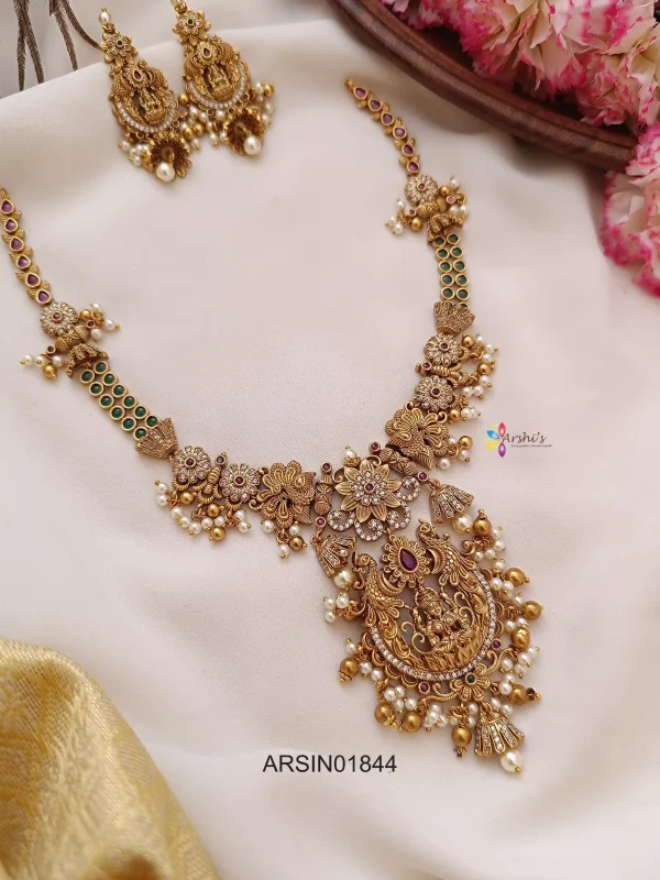 Lakshmi Pendant Flower Design Kemp Stone Necklace