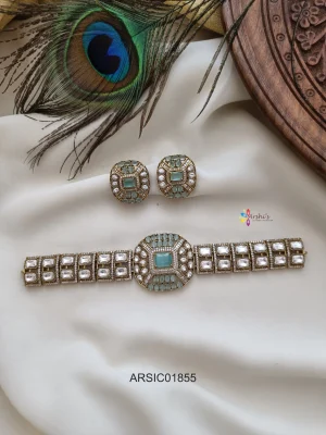 Pale Blue Kundan Studded Choker Set