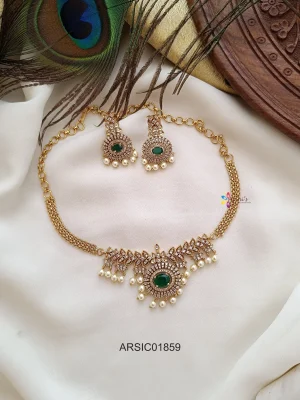 Emerald and AD Stone Pearl Drop Choker Set