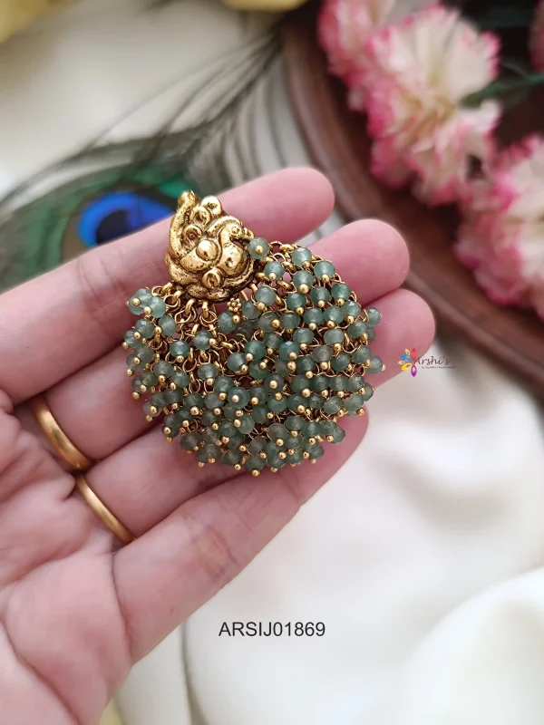 Peacock Green Bead Hair Brooch Pin