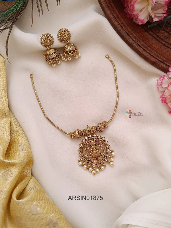 Lakshmi Pendant with Pearl Drop Necklace