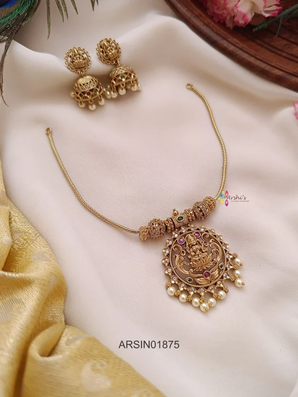 Lakshmi Pendant with Pearl Drop Necklace