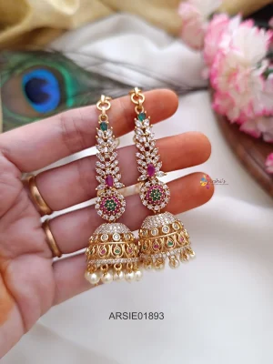 Stone Long Jhumka with Earchains