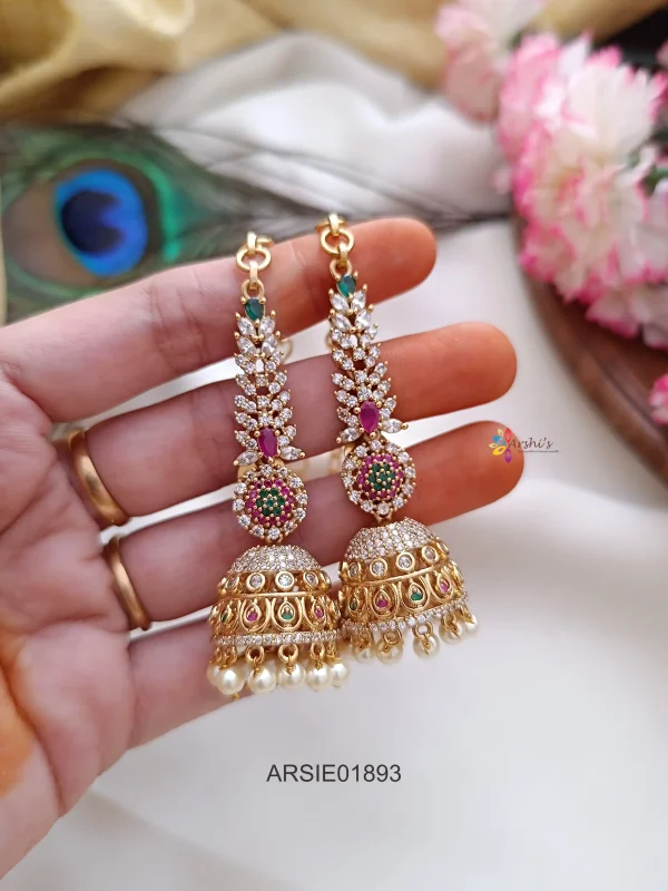 Stone Long Jhumka with Earchains