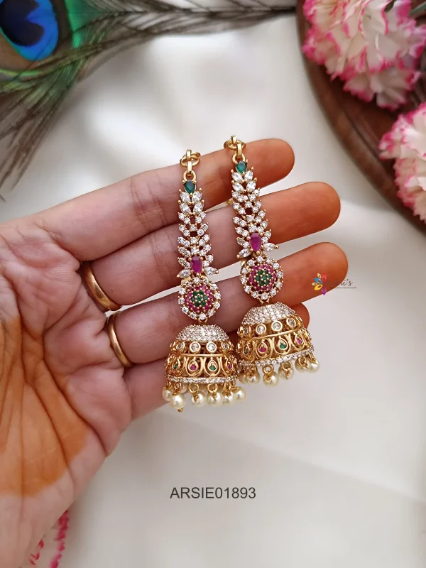 Stone Long Jhumka with Earchains