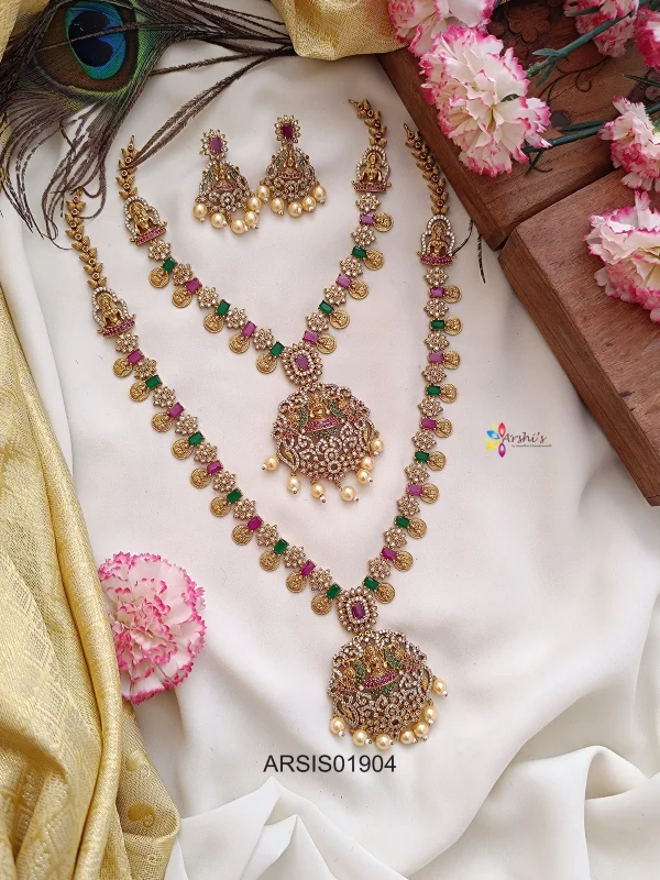 Kemp Red and Green Stone Lakshmi Coin Bridal Set