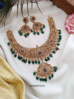 Bridal Stone Necklace with Green Beads