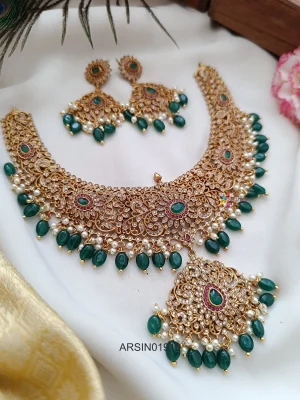 Bridal Stone Necklace with Green Beads