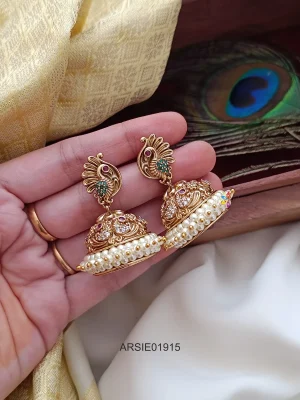 Peacock with Cluster Pearl Jhumka