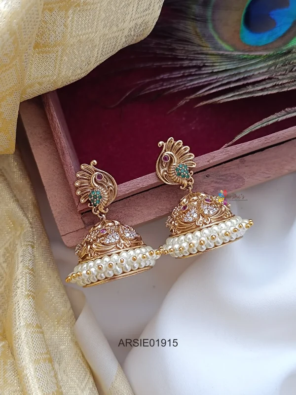 Peacock with Cluster Pearl Jhumka