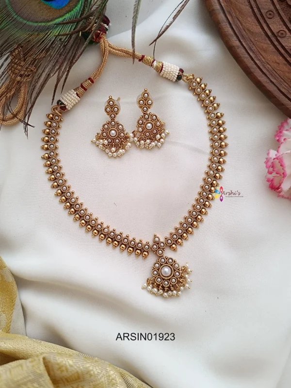 Gold Beaded with Pearl Studded Necklace