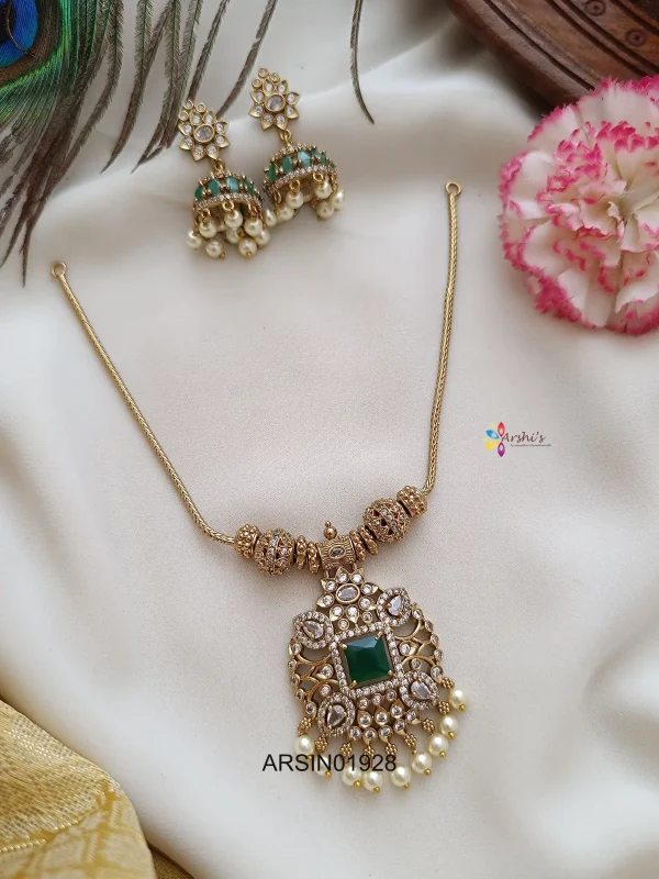 Emerald and AD Stone Pearl Drop Neckset