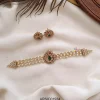 Three Layer Pearl Peacock Green Stone Choker