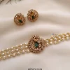 Three Layer Pearl Peacock Green Stone Choker