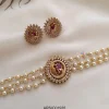 Three Layer Pearl Peacock Red Stone Choker