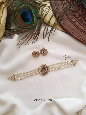 Three Layer Pearl Peacock Multi Stone Choker