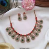 Coral with Emerald and AD Stone Necklace