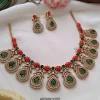 Coral with Emerald and AD Stone Necklace