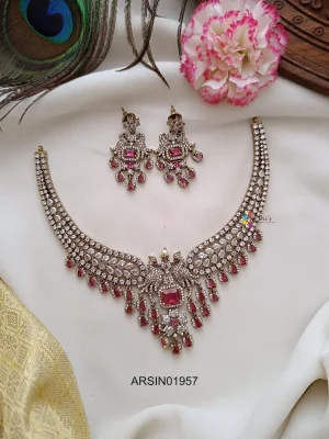 Victorian Red Stone Kante Necklace Set